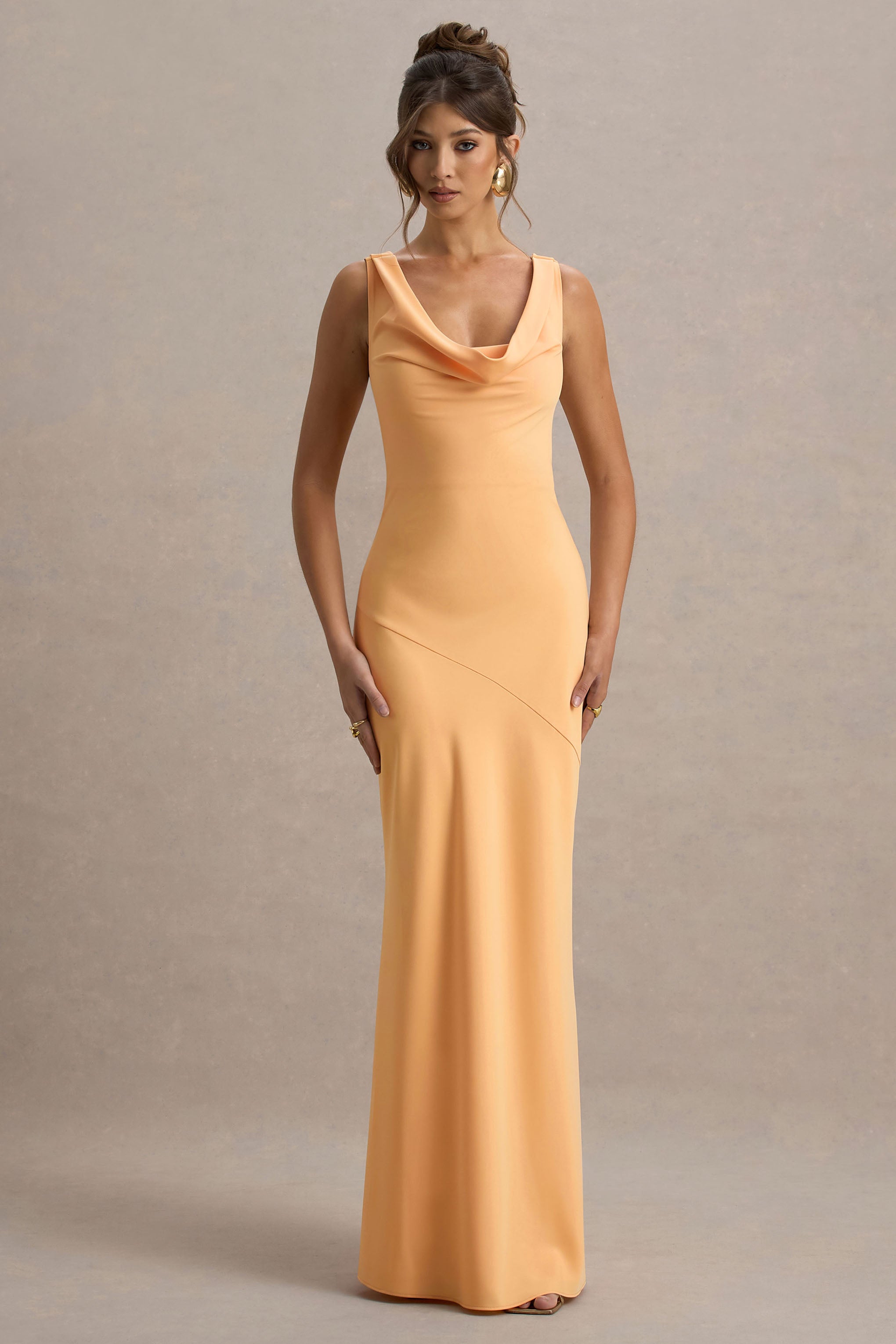 Alesso | Peach Satin Cowl-Neck Slip-Maxi Dress