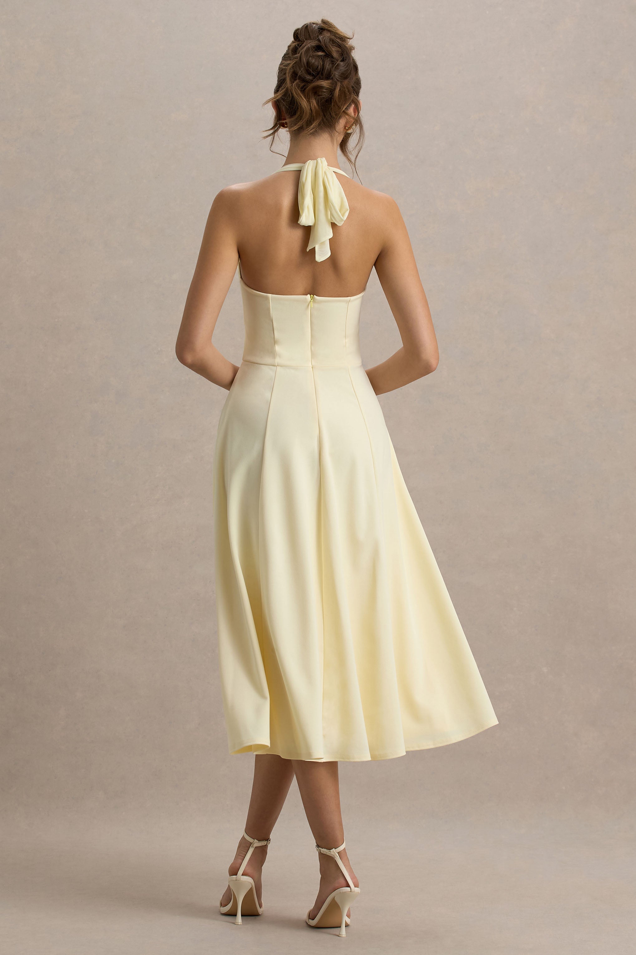 Auburn | Pale Lemon Halter-Neck Midi Dress