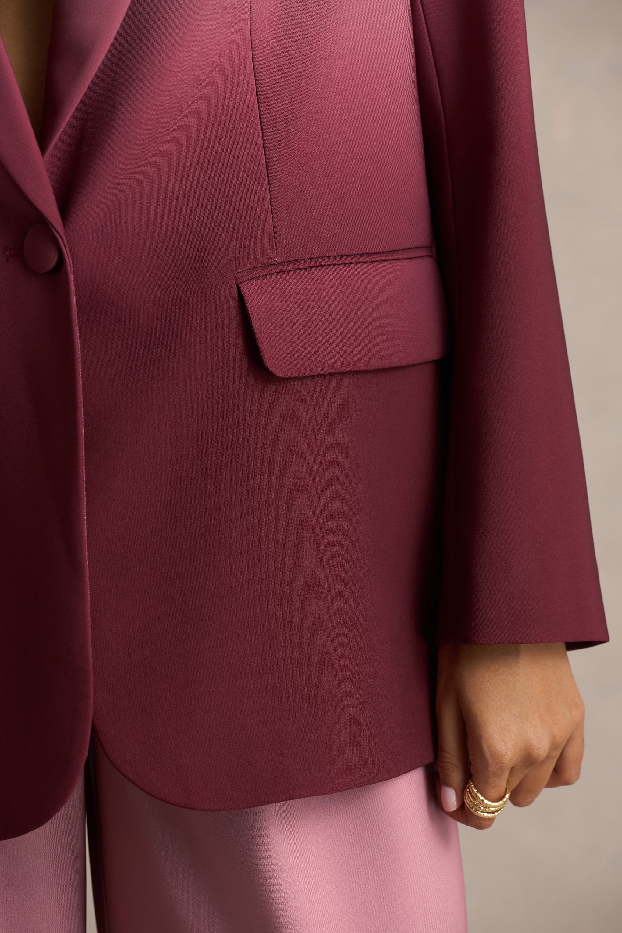 Enya | Cherry Ombre Plunge-Neck Satin Blazer