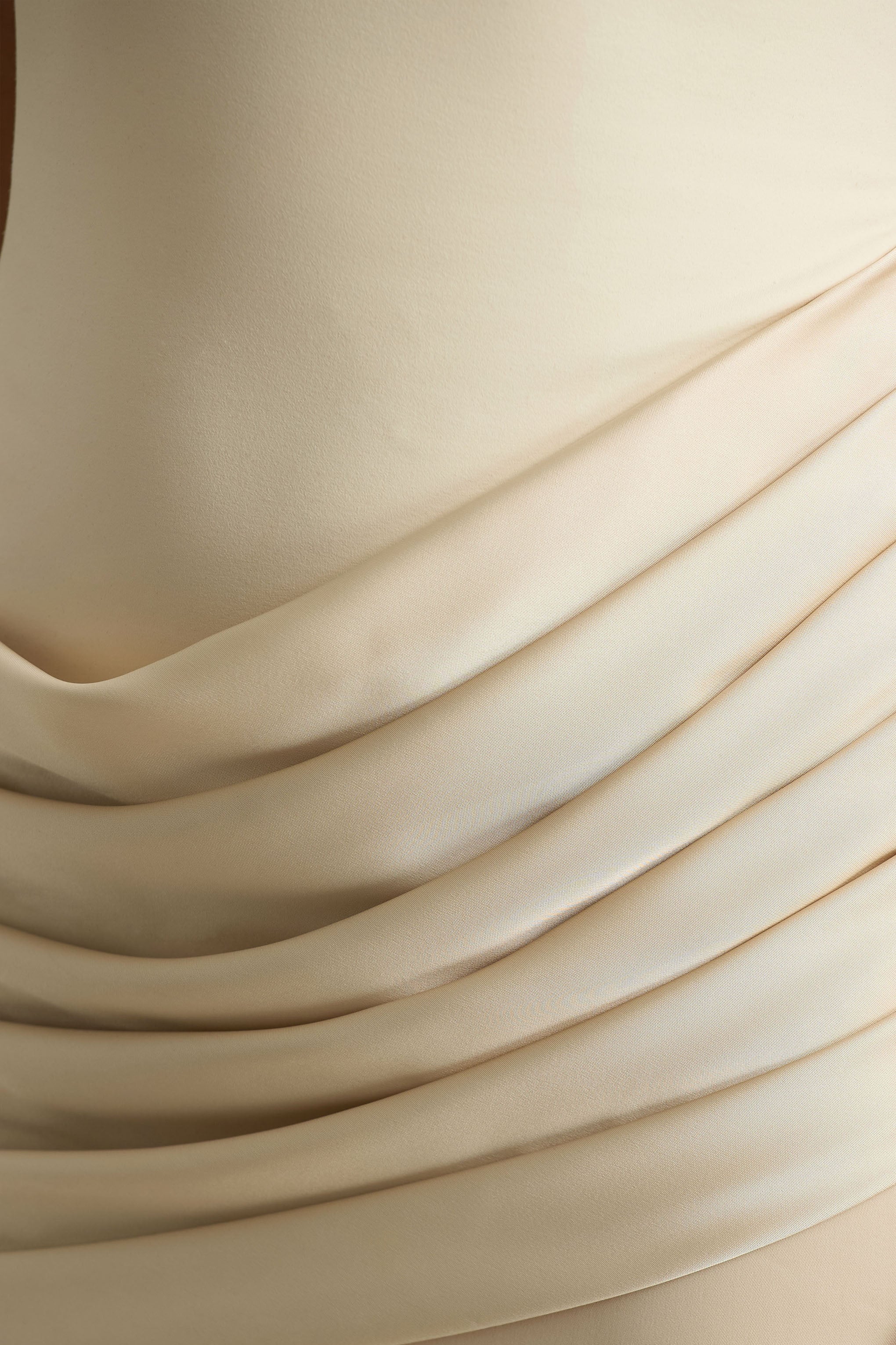 Akari | Champagne Crew-Neck Maxi Dress With Satin Skirt