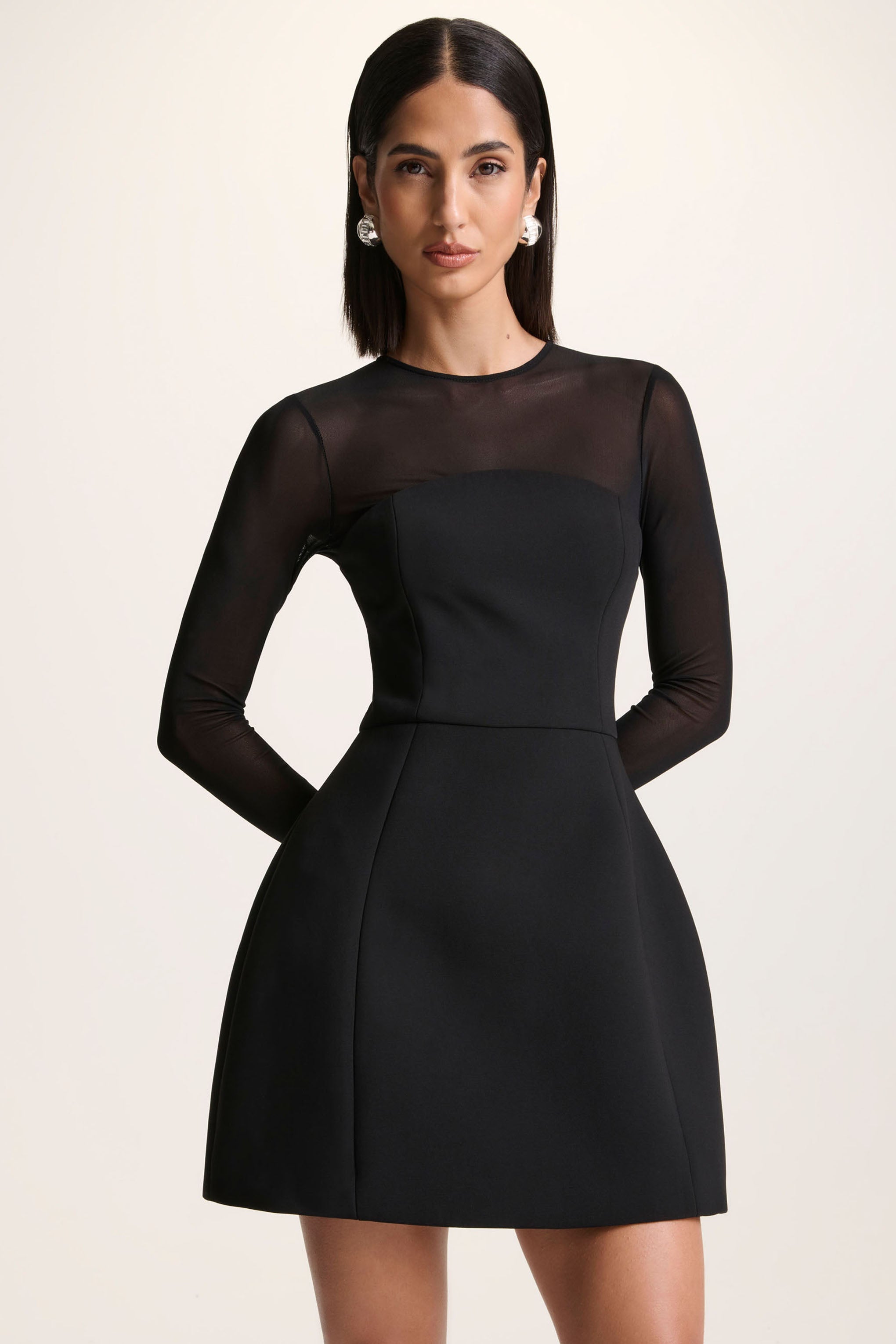 Aviana | Black Mesh Crew-Neck Mini Dress