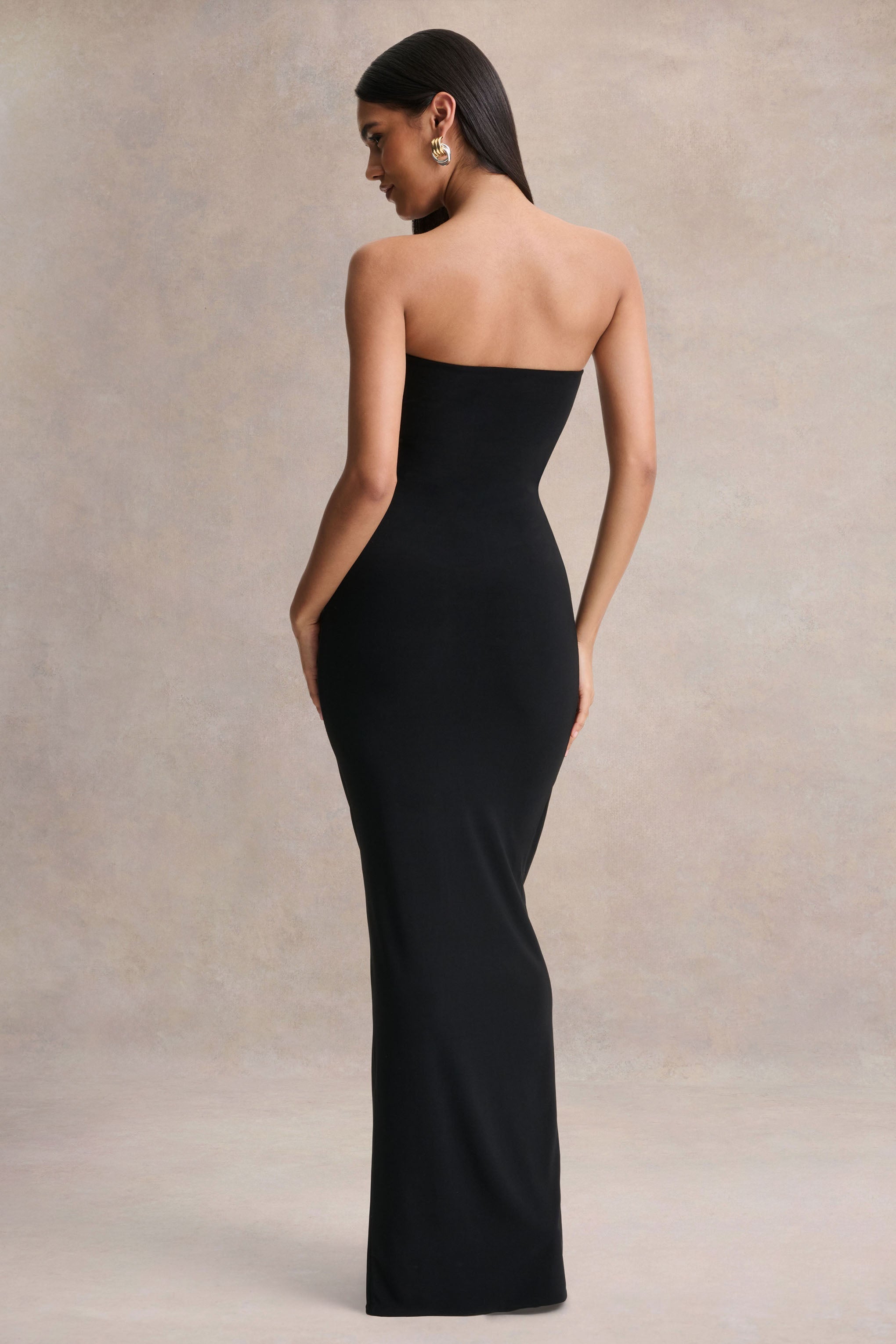Beverly | Black Bandeau Maxi Dress With Gathered-Detailing
