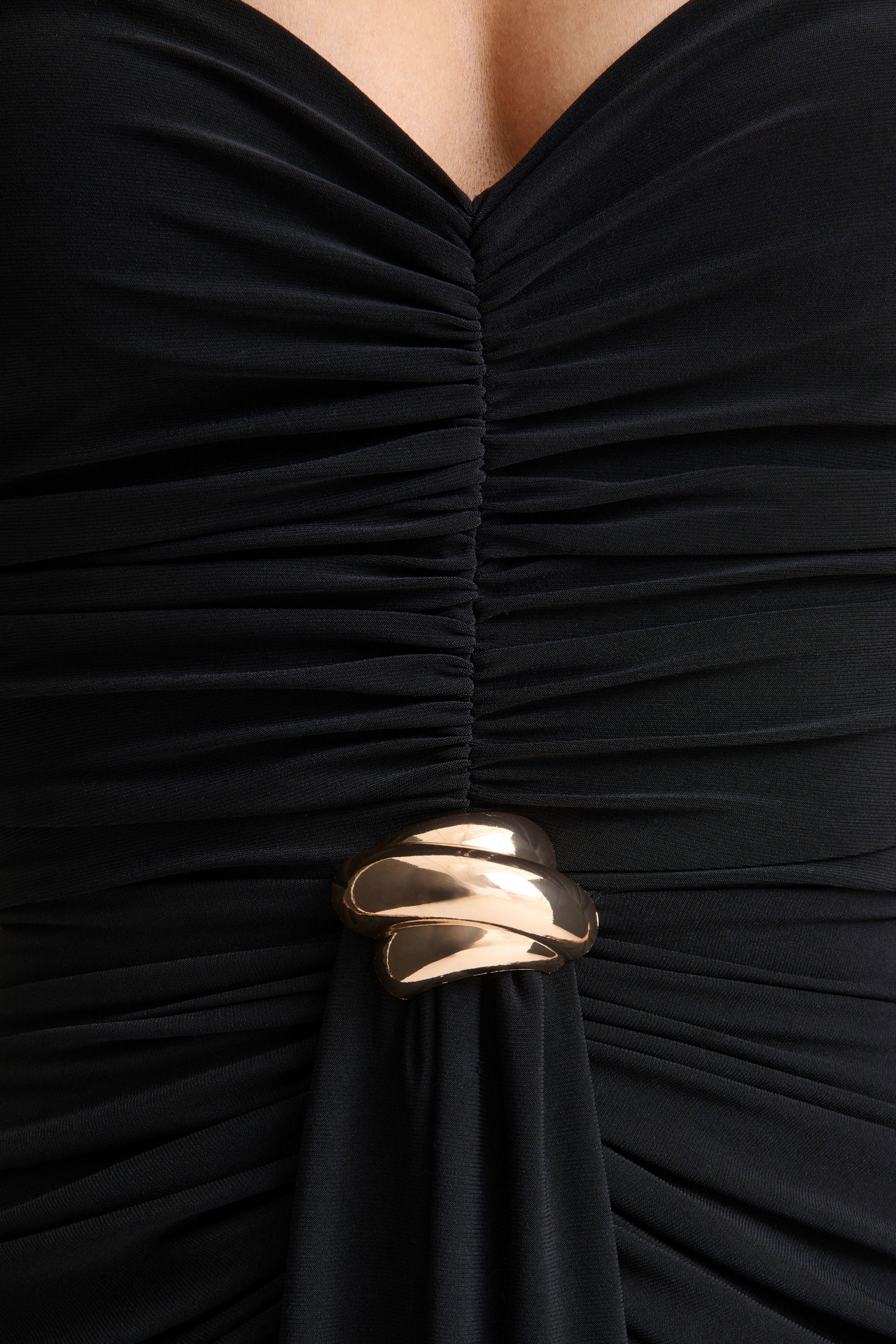 Beverly | Black Bandeau Maxi Dress With Gathered-Detailing