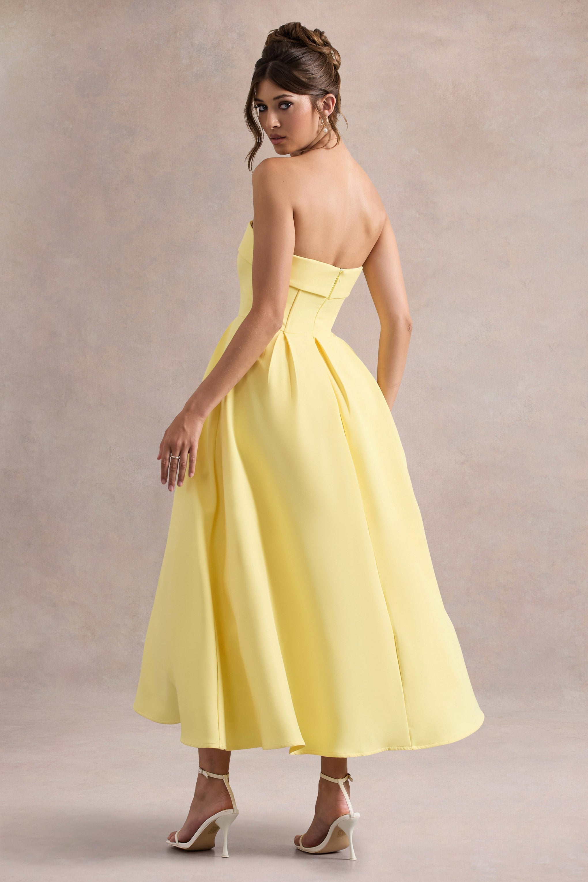 Annalise | Lemon Bandeau Skater Midi Dress