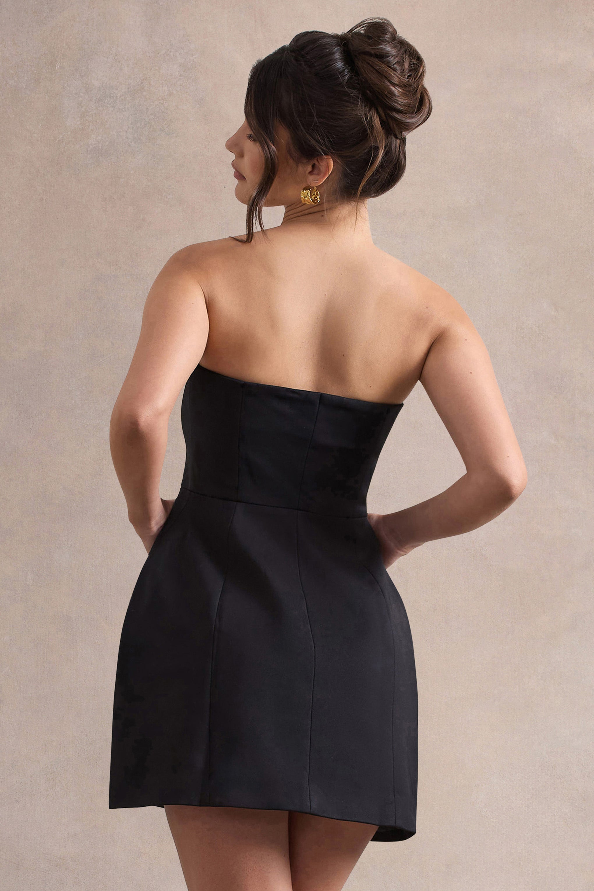 Anniston | Black Bandeau Tailored Buttoned Mini Dress