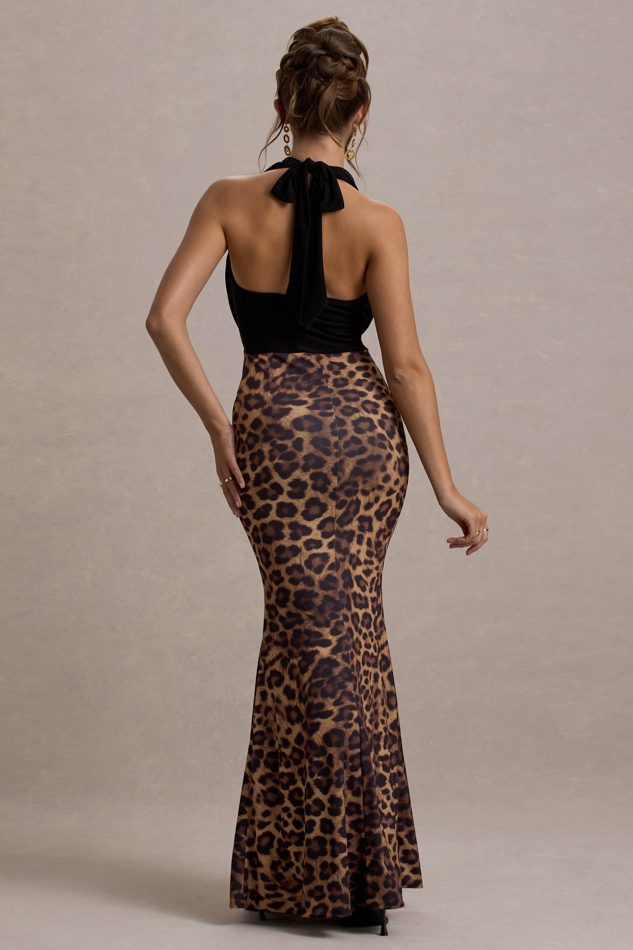Krystal | Animal Print Deep Plunge-Neck Maxi Dress