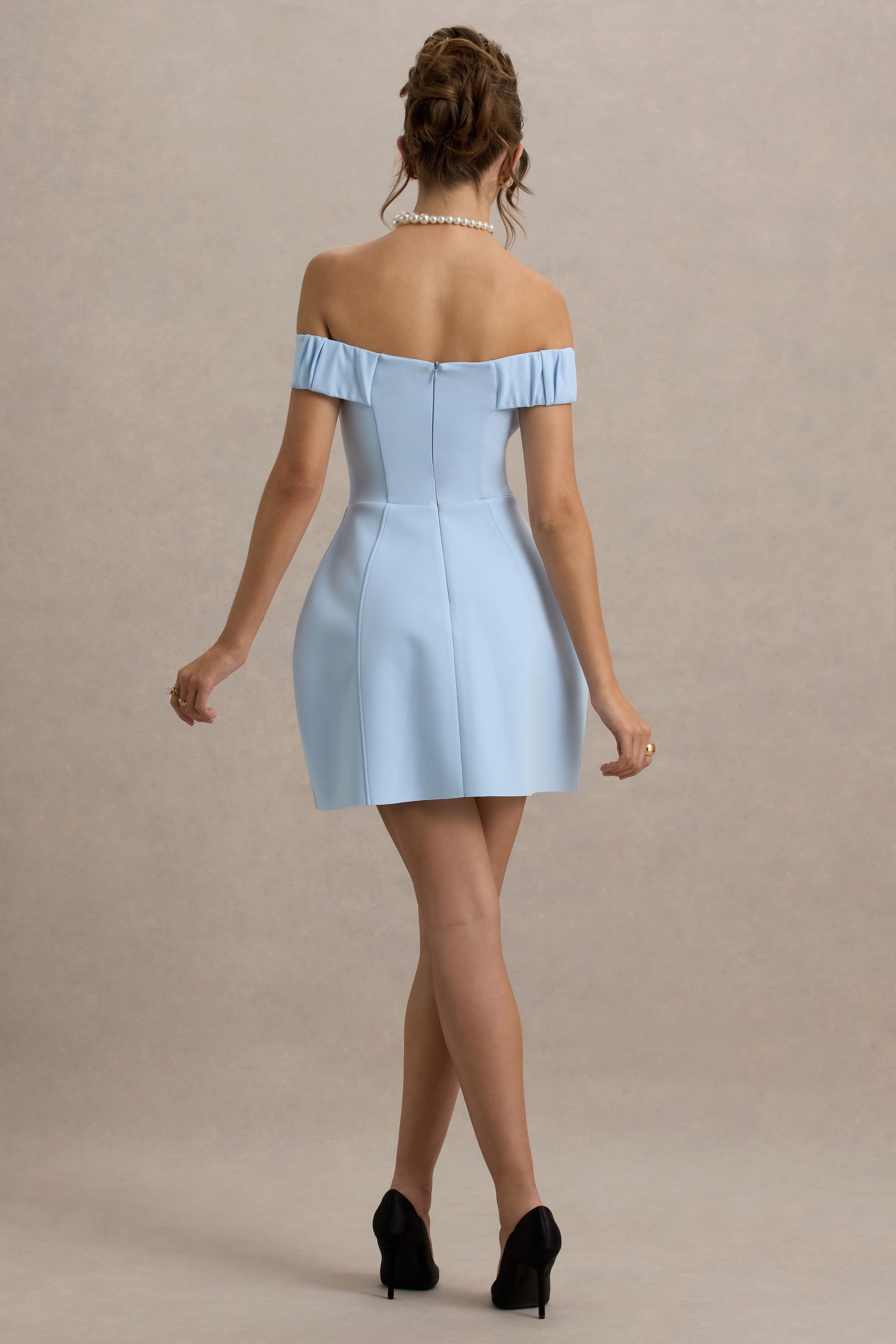 Lavender | Powder Blue Sweetheart Mini Dress With Bow Detail