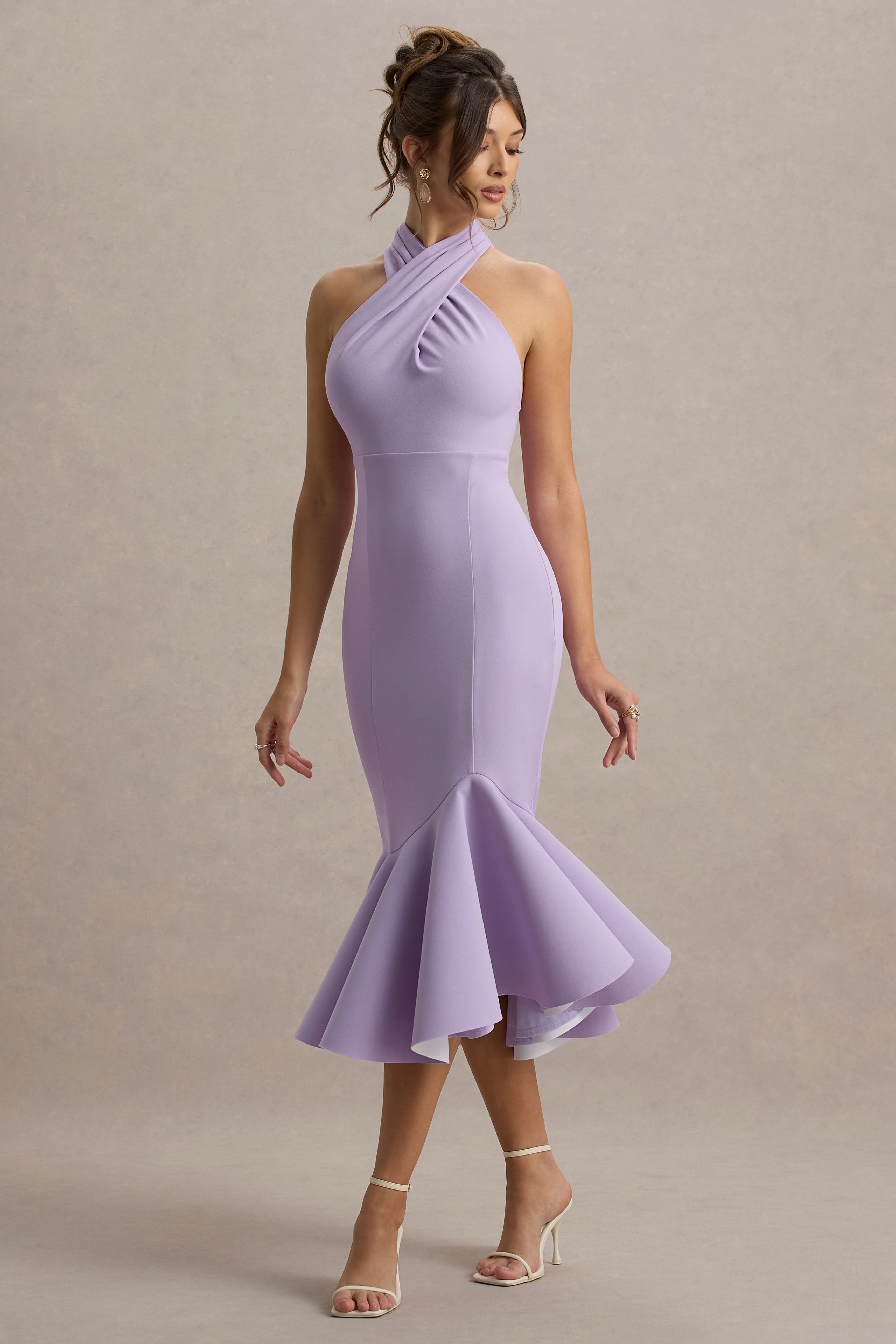 Valletta | Lilac Halter-Neck Ruffle-Trim Midi Dress