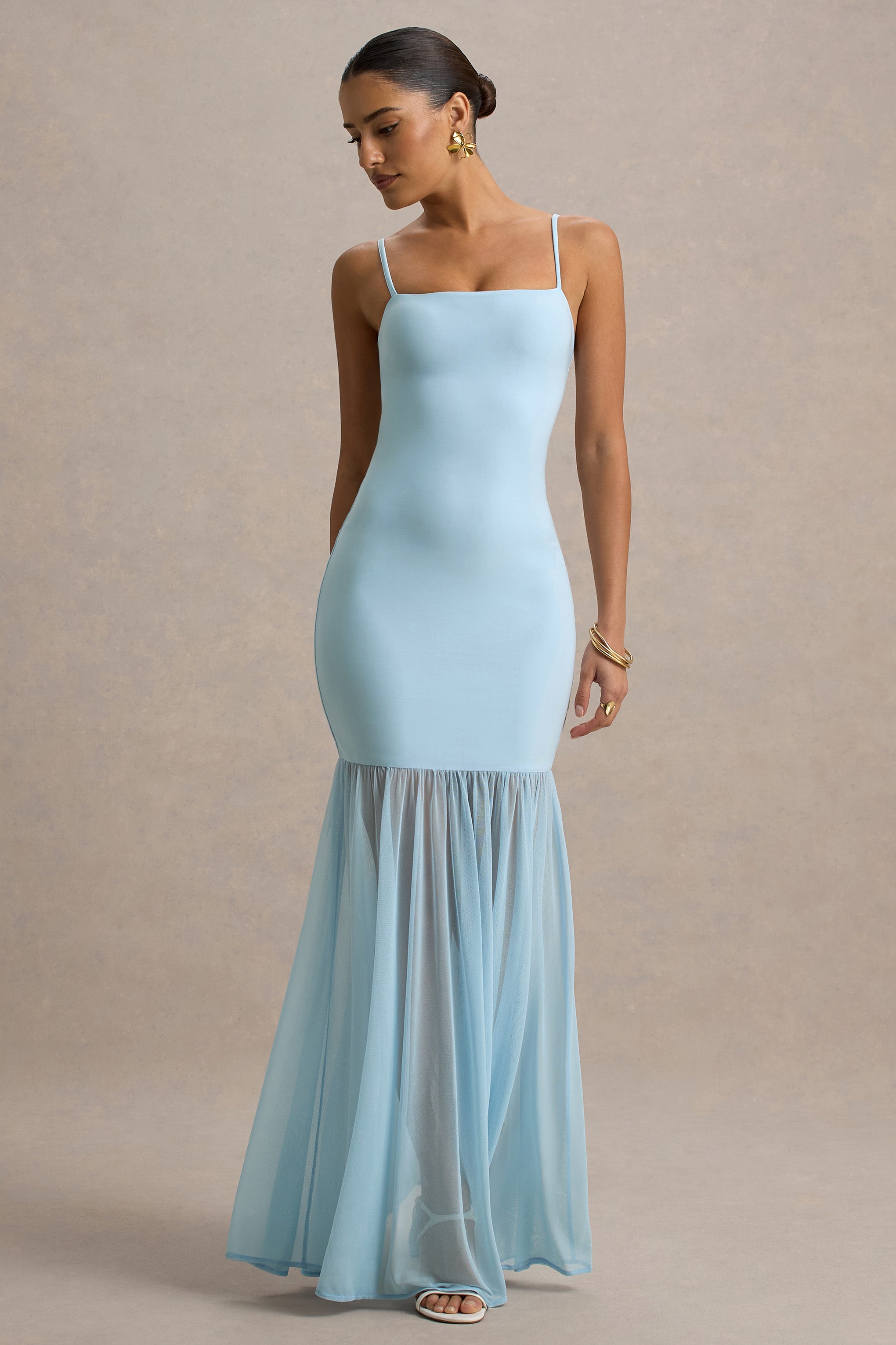 Ernie | Powder Blue Maxi Dress With Chiffon Skirt