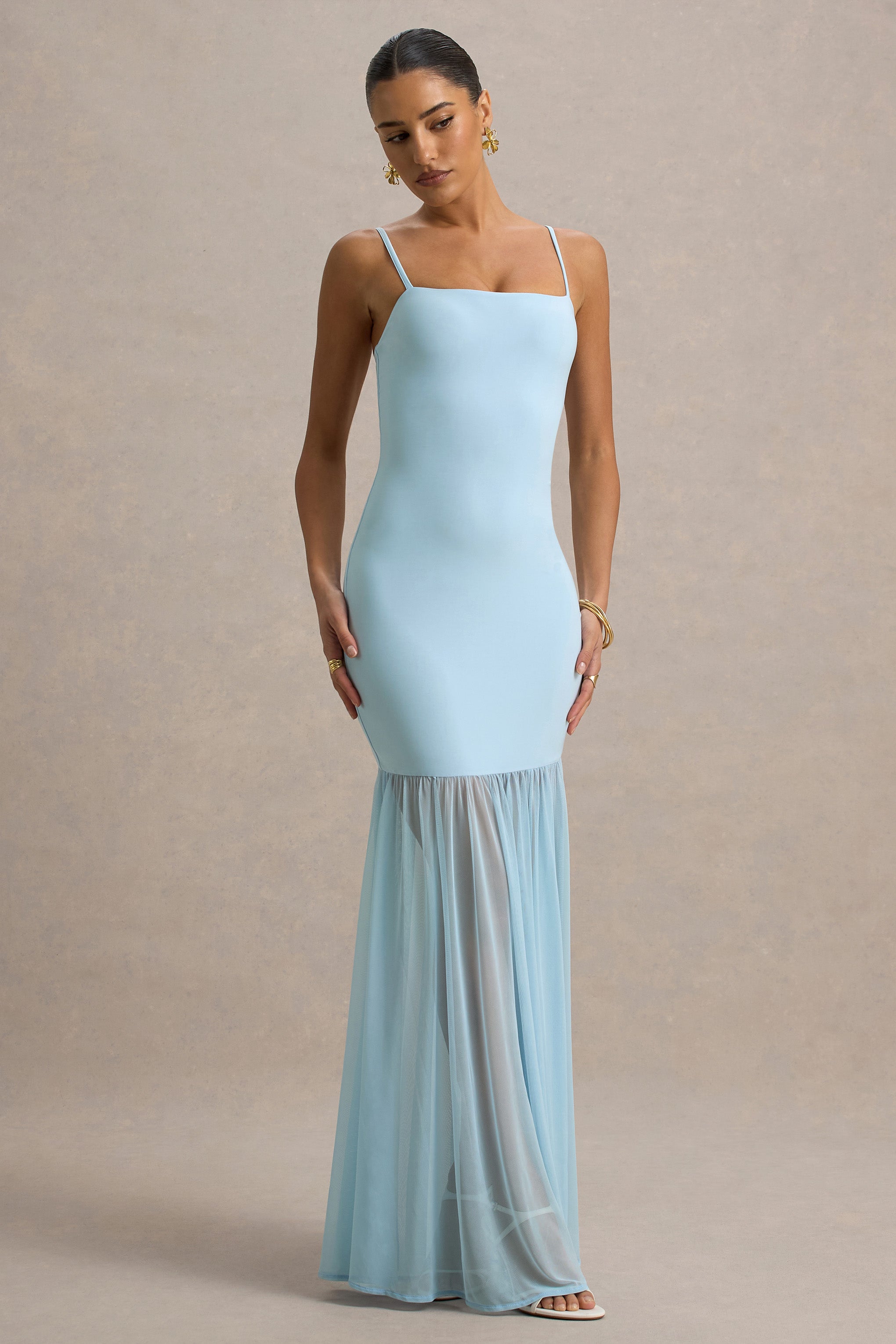 Ernie | Powder Blue Maxi Dress With Chiffon Skirt