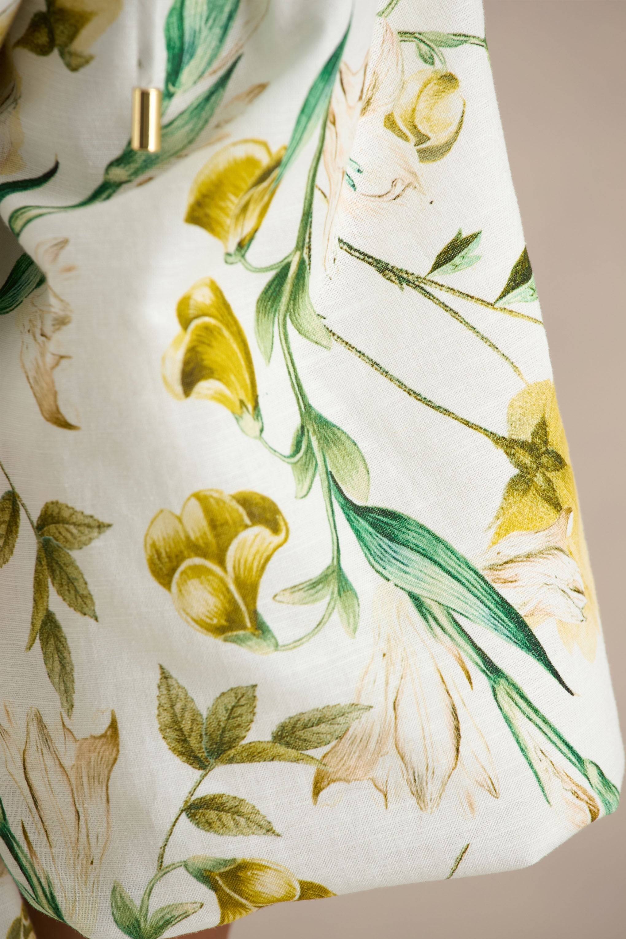 Amberly | White Botanical Print Plunge-Neck Ruffled Crop Top