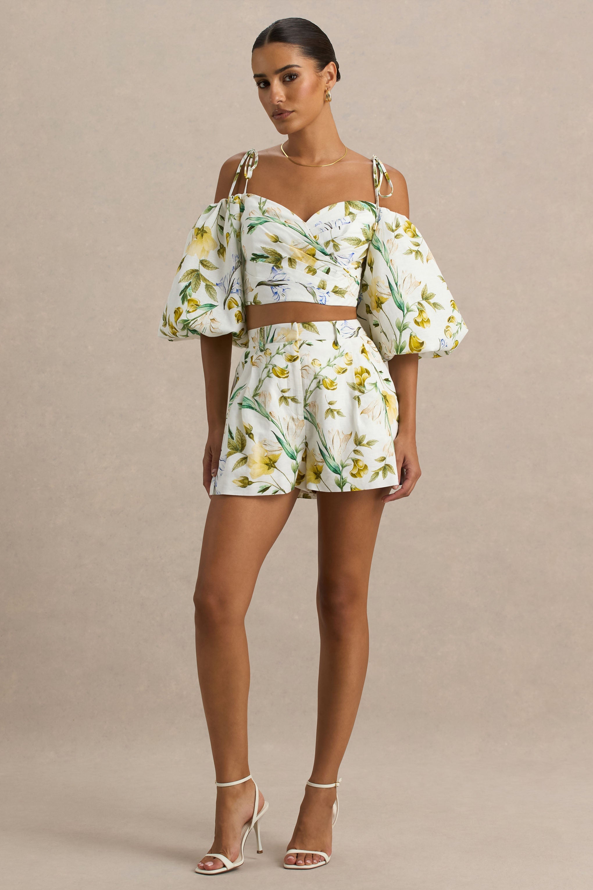 Pixel | White Botanical Print Shorts