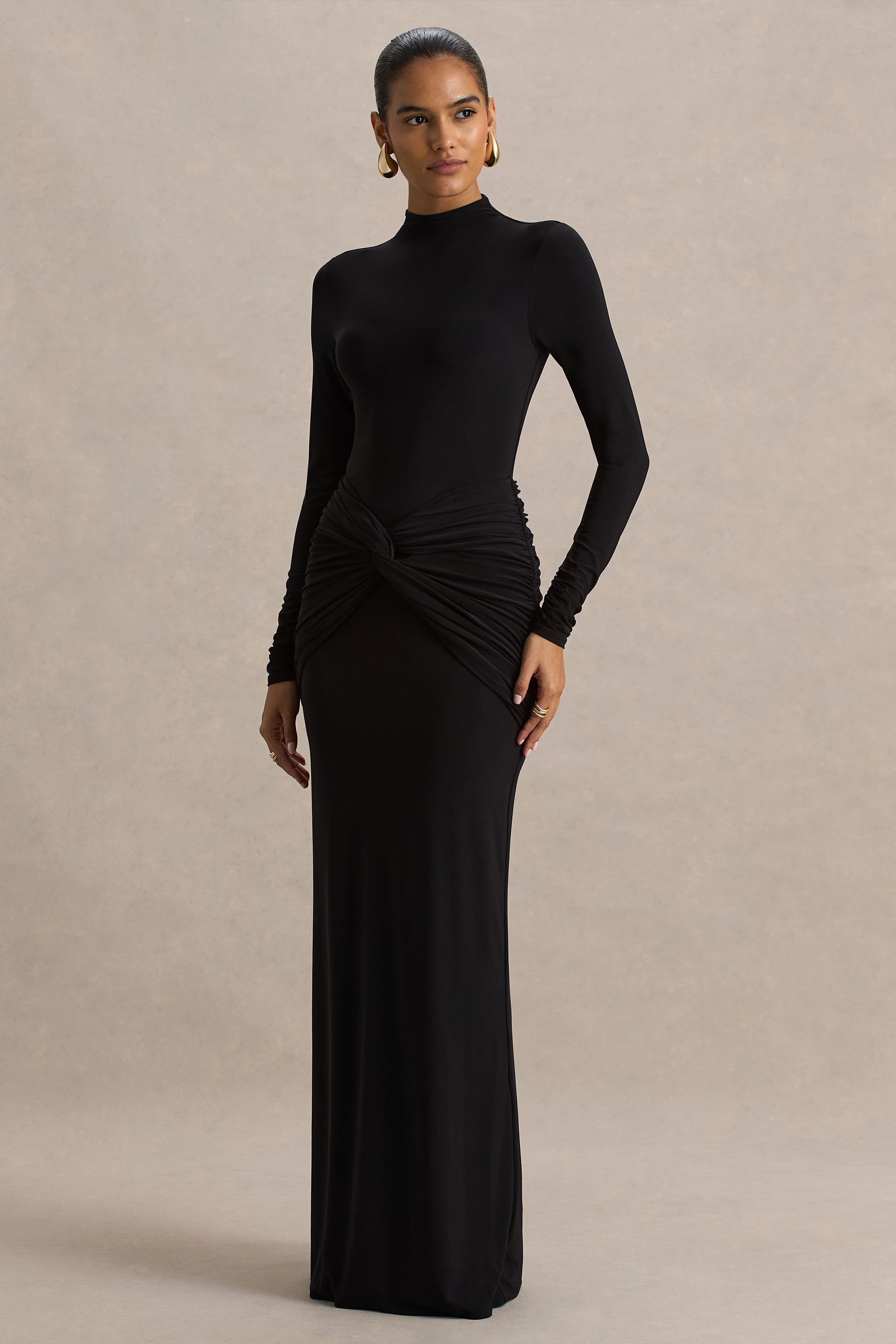 Alula | Black High-Neck Maxi Dress With Twist Detail