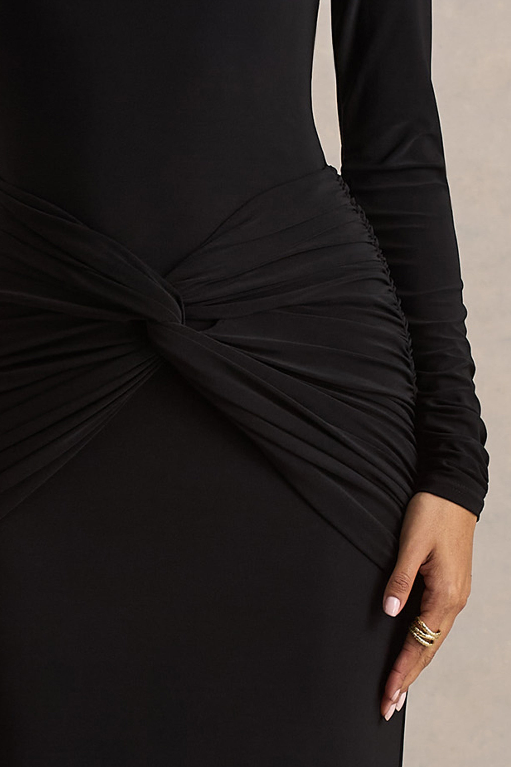 Alula | Black High-Neck Maxi Dress With Twist Detail