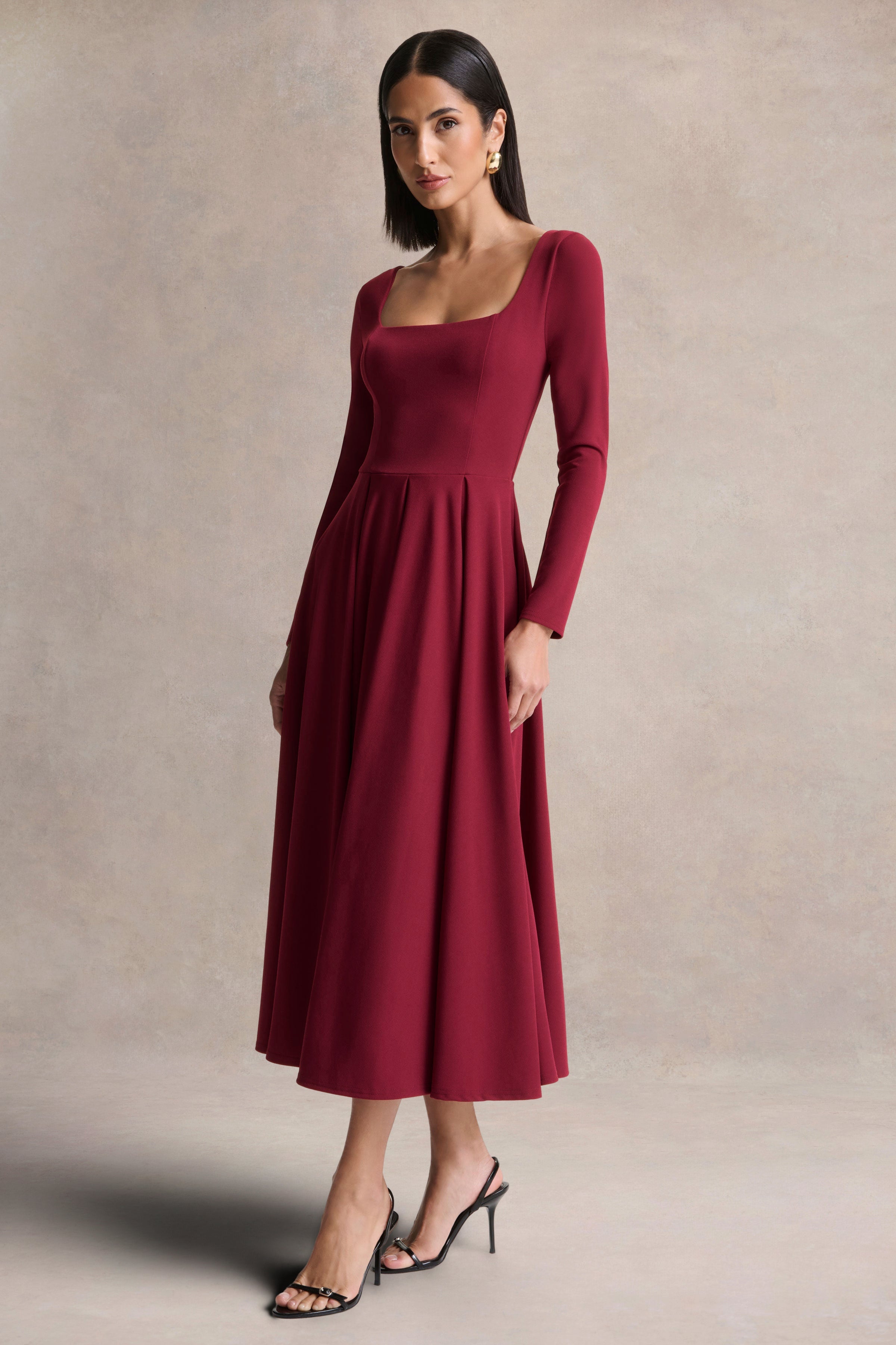 Alison | Burgundy Square-Neck A-Line Midi Dress
