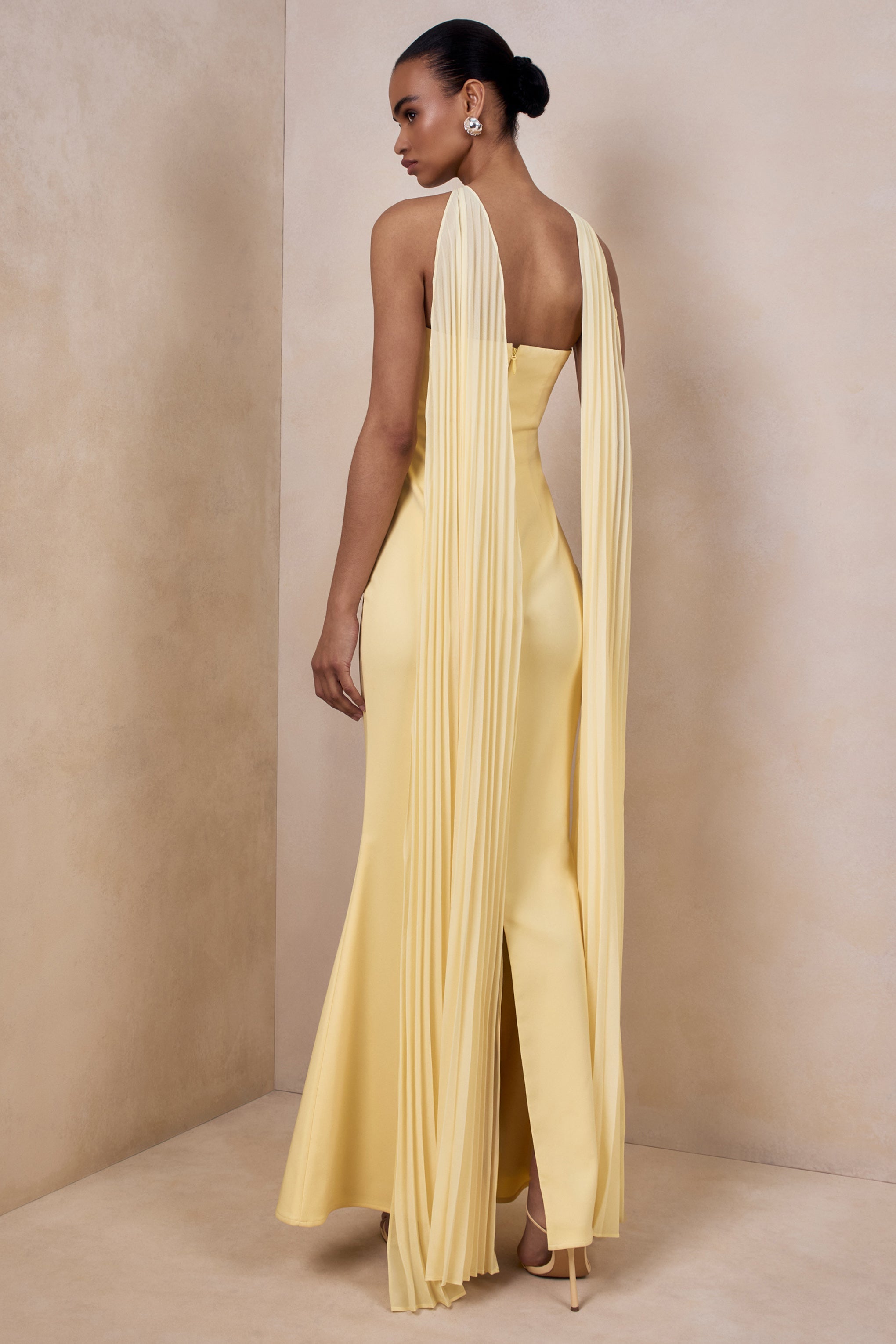 Avery | Lemon Bandeau Maxi Dress With Embellished Scarf